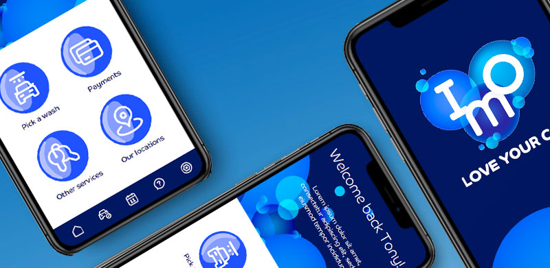 IMO Car Wash logo and modern car wash facility