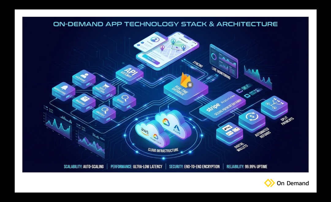 On-demand app technology stack diagram